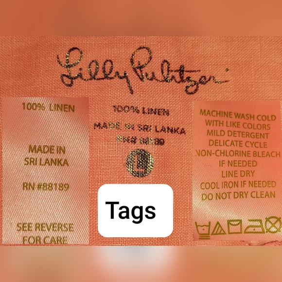 Lilly pulitzer pink 100% Linen logo button down top size L - Picture 9 of 9